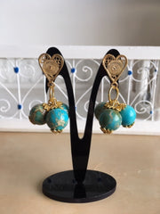 Boucles d'oreilles en filigrane cuivre plaqué or et turquoises
