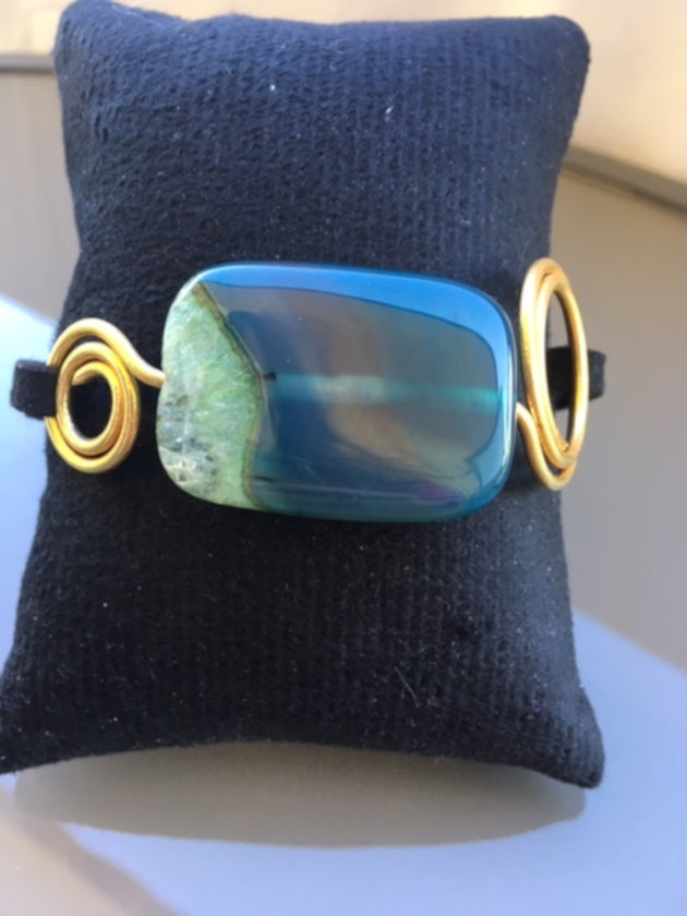Bracelet en cuivre plaqué or et Agate bleue